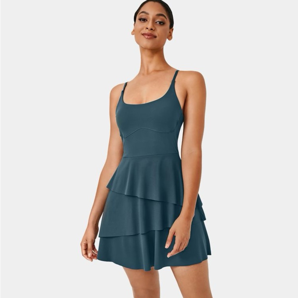 Halara Softlyzero™ Airy Backless Tiered Ruffle 2-in-1 Pocket Active Dress NWOT
